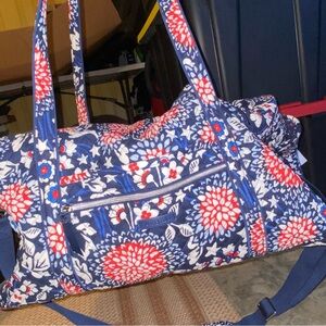 Vera Bradley Blue White Red Floral Blossoms Weekender Travel XL Bag